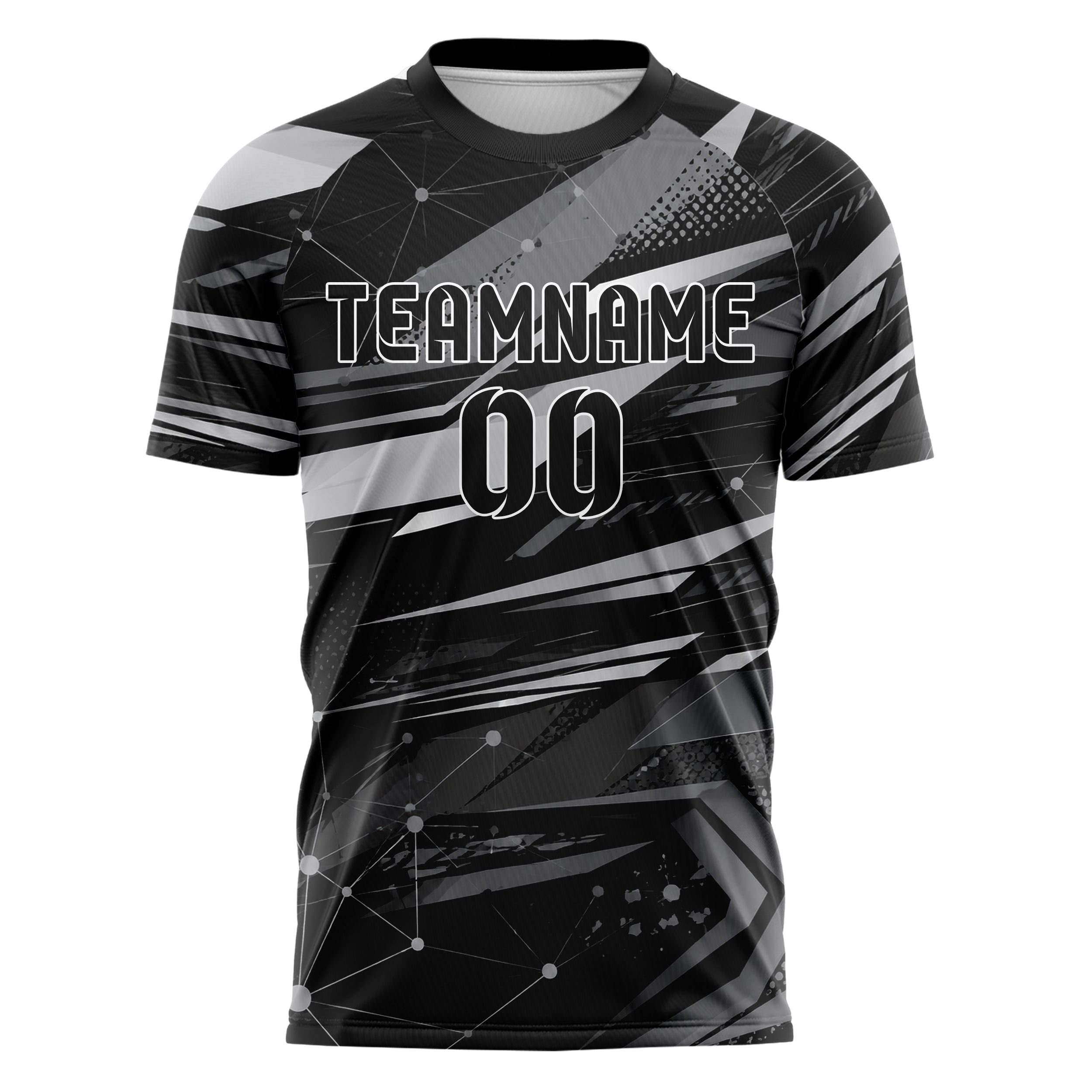 Schwarz klassisches abstrakte Linien Network Web Design 12-0135 individuelles Fußballtrikot front