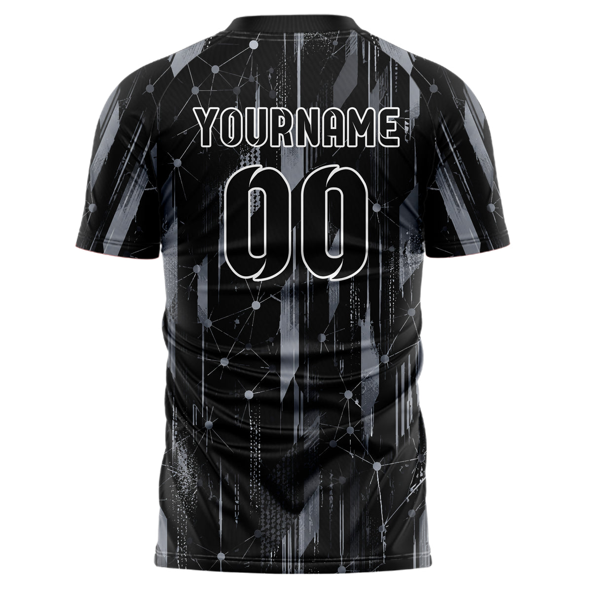 Schwarz klassisches abstrakte Linien Network Web Design 12-0519 individuelles Fußballtrikot back