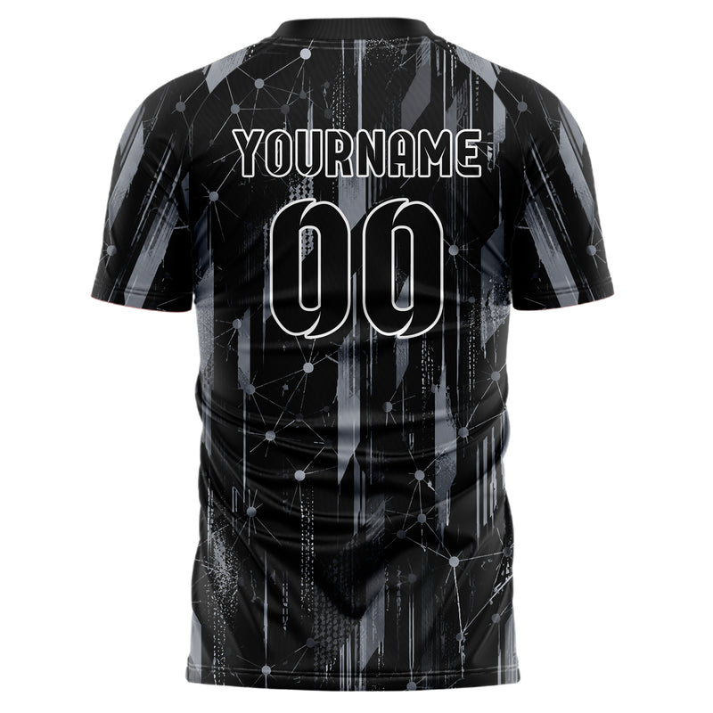 Schwarz klassisches abstrakte Linien Network Web Design 12-0519 individuelles Fußballtrikot back