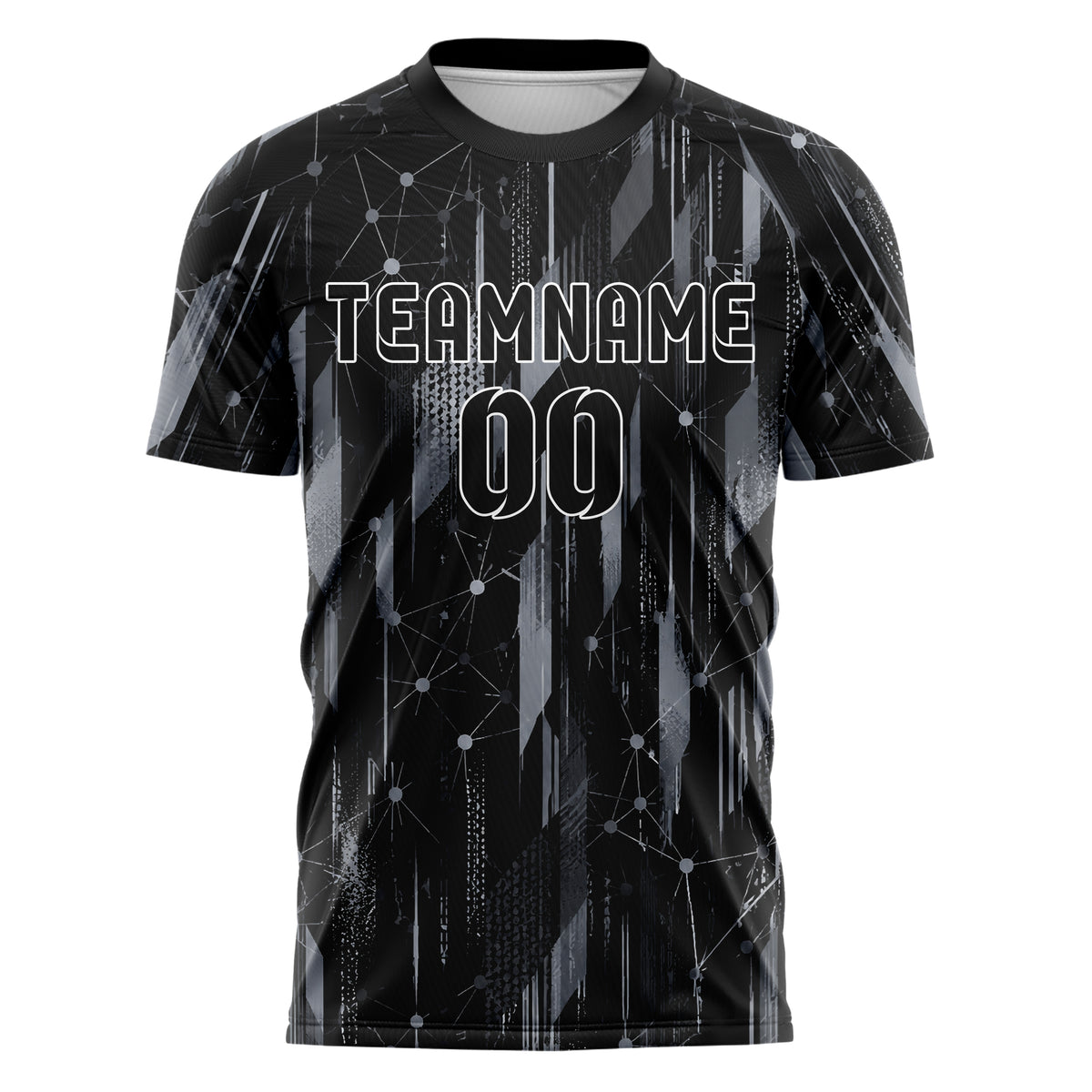 Schwarz klassisches abstrakte Linien Network Web Design 12-0519 individuelles Fußballtrikot front