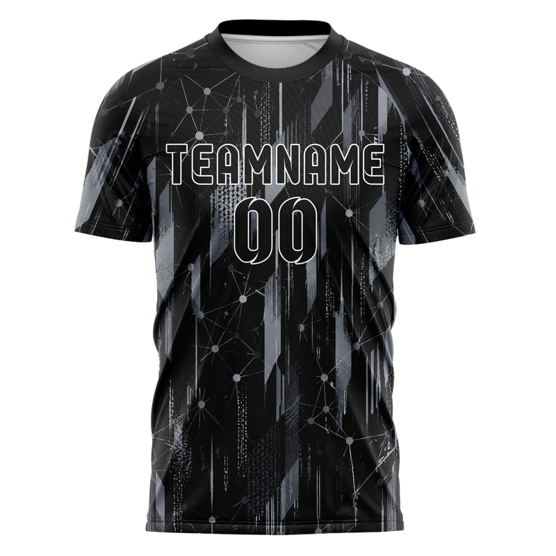 Schwarz klassisches abstrakte Linien Network Web Design 12-0519 individuelles Fußballtrikot front