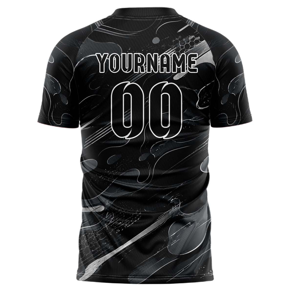 Schwarz klassisches abstrakte Linien Organic Blobs Outline Design 12-0180 individuelles Fußballtrikot back