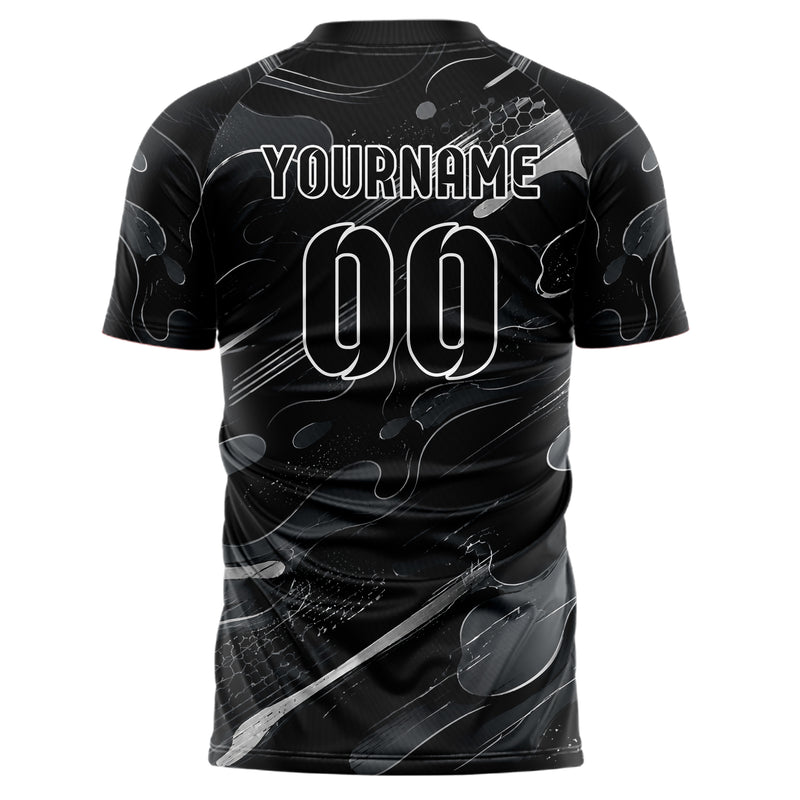 Schwarz klassisches abstrakte Linien Organic Blobs Outline Design 12-0180 individuelles Fußballtrikot back