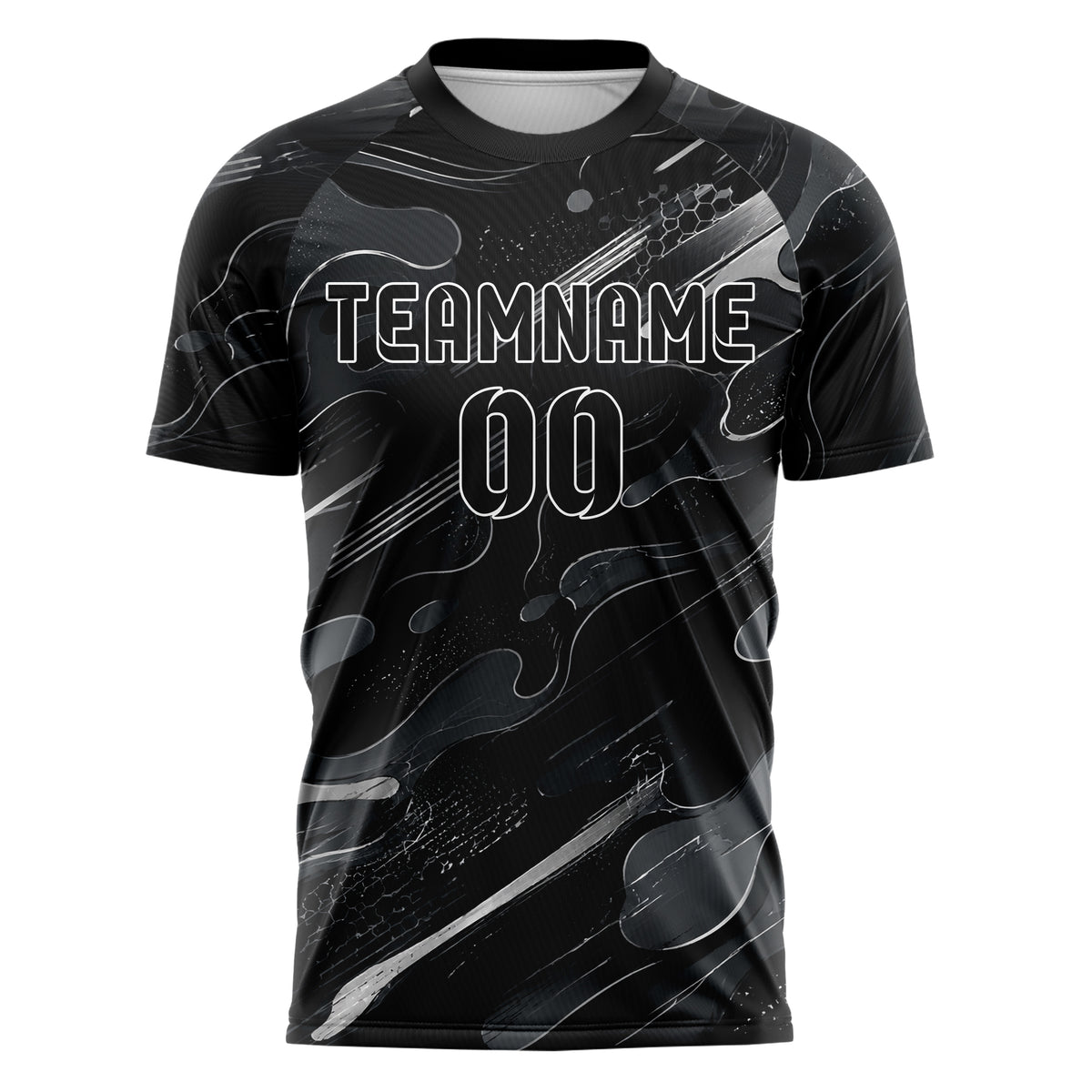 Schwarz klassisches abstrakte Linien Organic Blobs Outline Design 12-0180 individuelles Fußballtrikot front