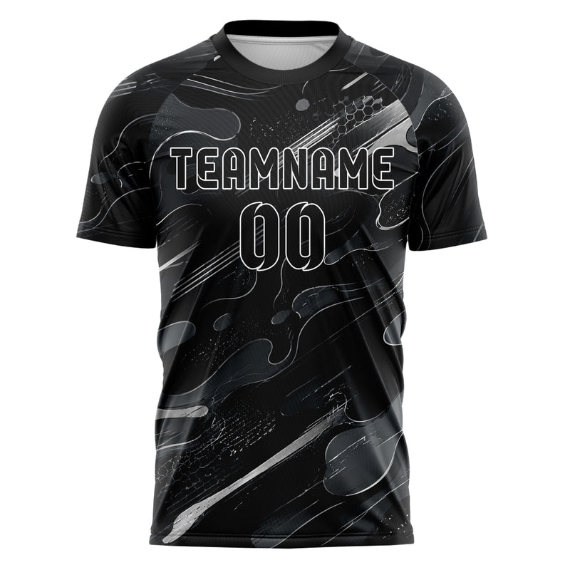 Schwarz klassisches abstrakte Linien Organic Blobs Outline Design 12-0180 individuelles Fußballtrikot front