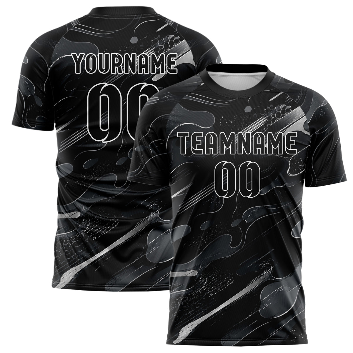 Schwarz klassisches abstrakte Linien Organic Blobs Outline Design 12-0180 individuelles Fußballtrikot main