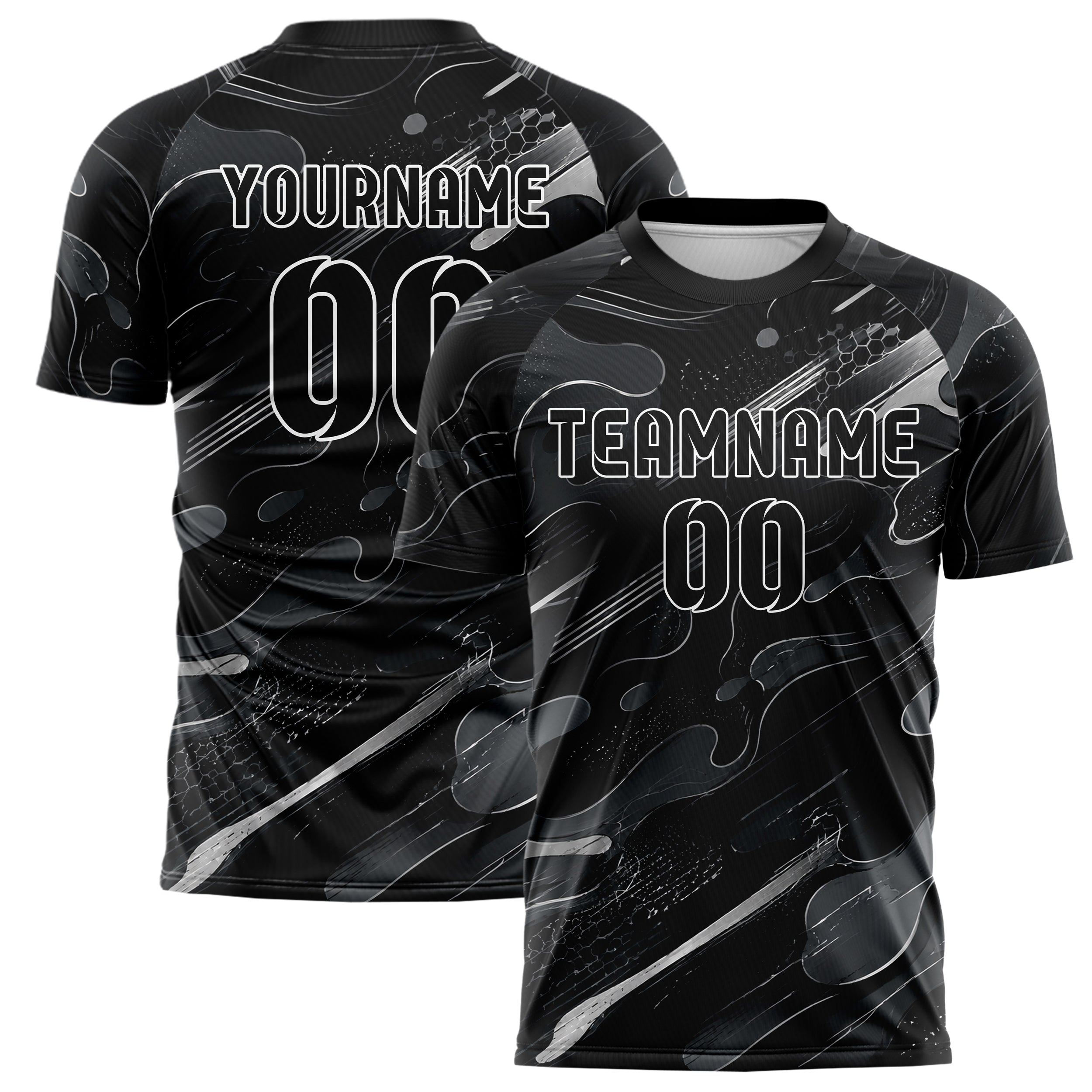 Schwarz klassisches abstrakte Linien Organic Blobs Outline Design 12-0180 individuelles Fußballtrikot main