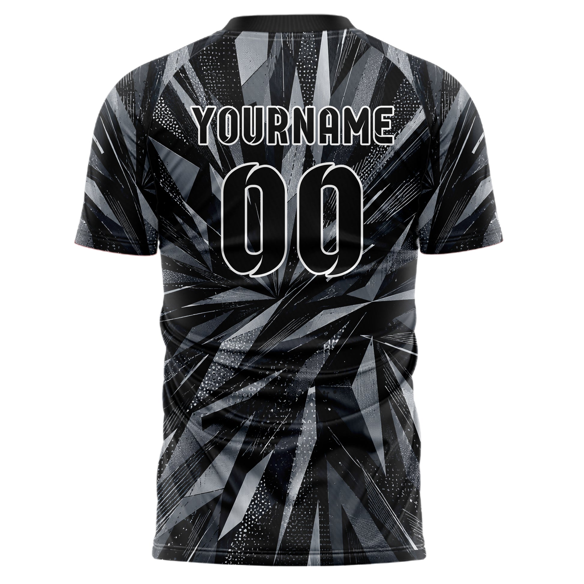 Schwarz klassisches abstrakte Linien Polygon Shards Design 12-0234 individuelles Fußballtrikot back