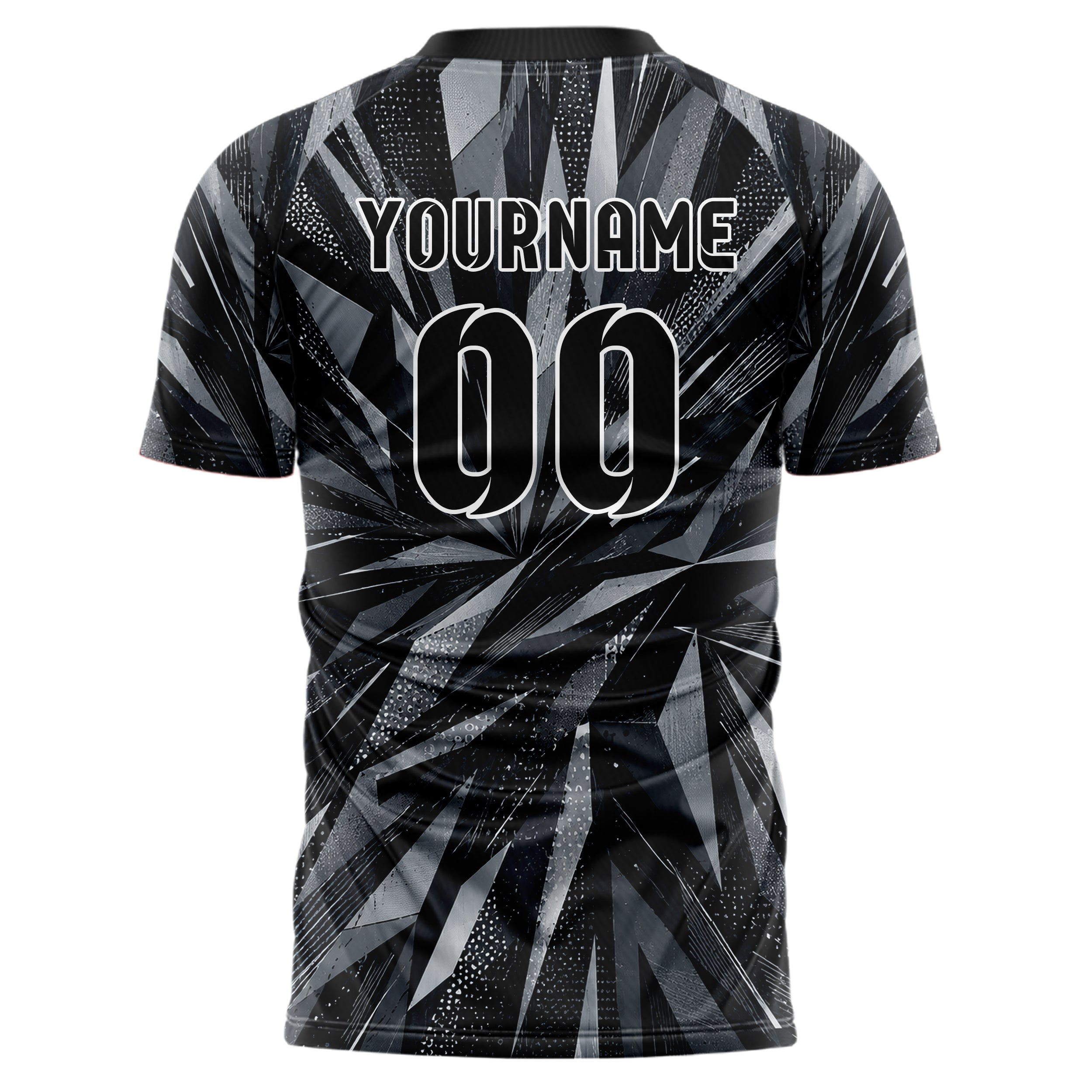 Schwarz klassisches abstrakte Linien Polygon Shards Design 12-0234 individuelles Fußballtrikot back