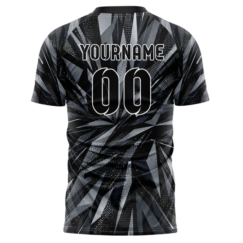 Schwarz klassisches abstrakte Linien Polygon Shards Design 12-0234 individuelles Fußballtrikot back