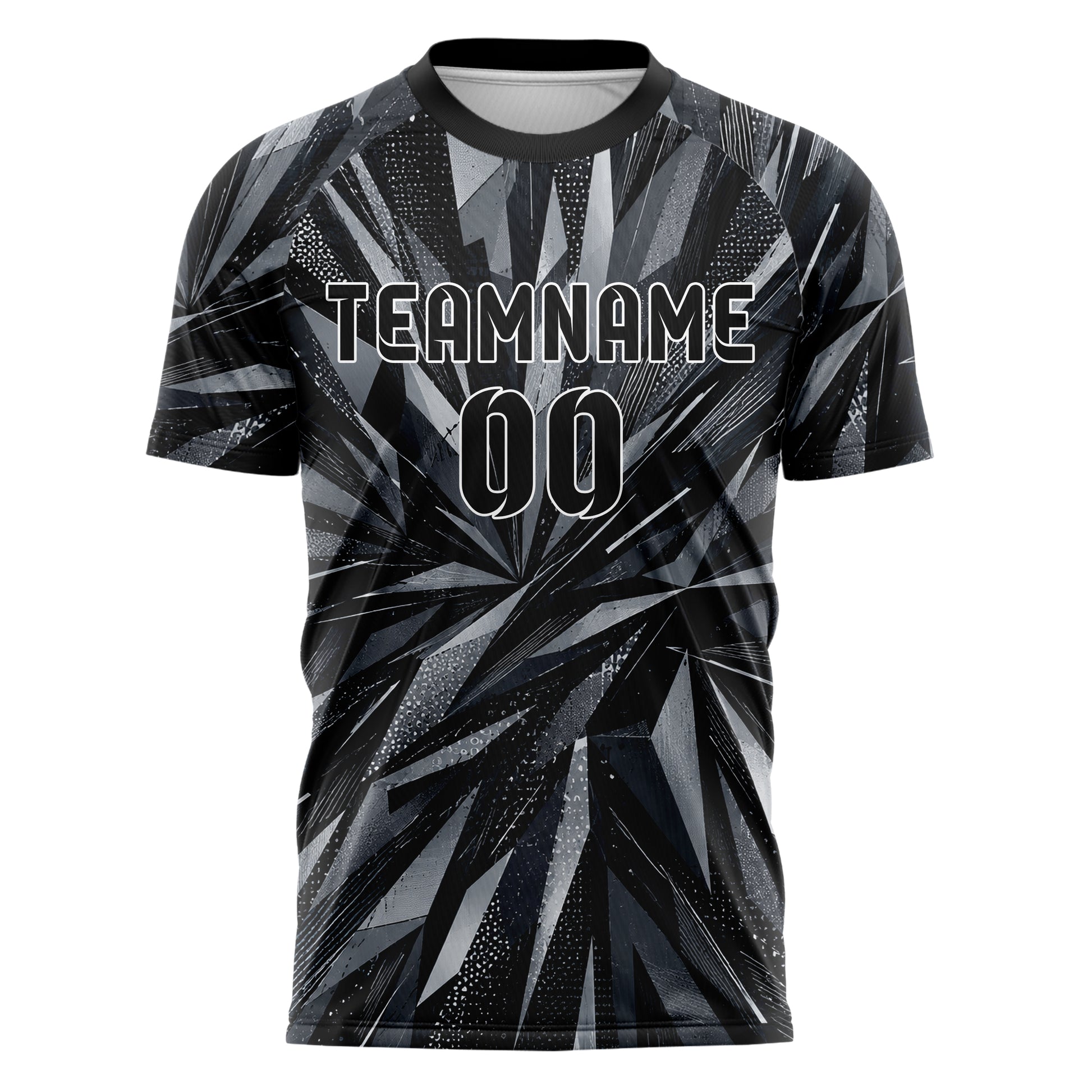 Schwarz klassisches abstrakte Linien Polygon Shards Design 12-0234 individuelles Fußballtrikot front