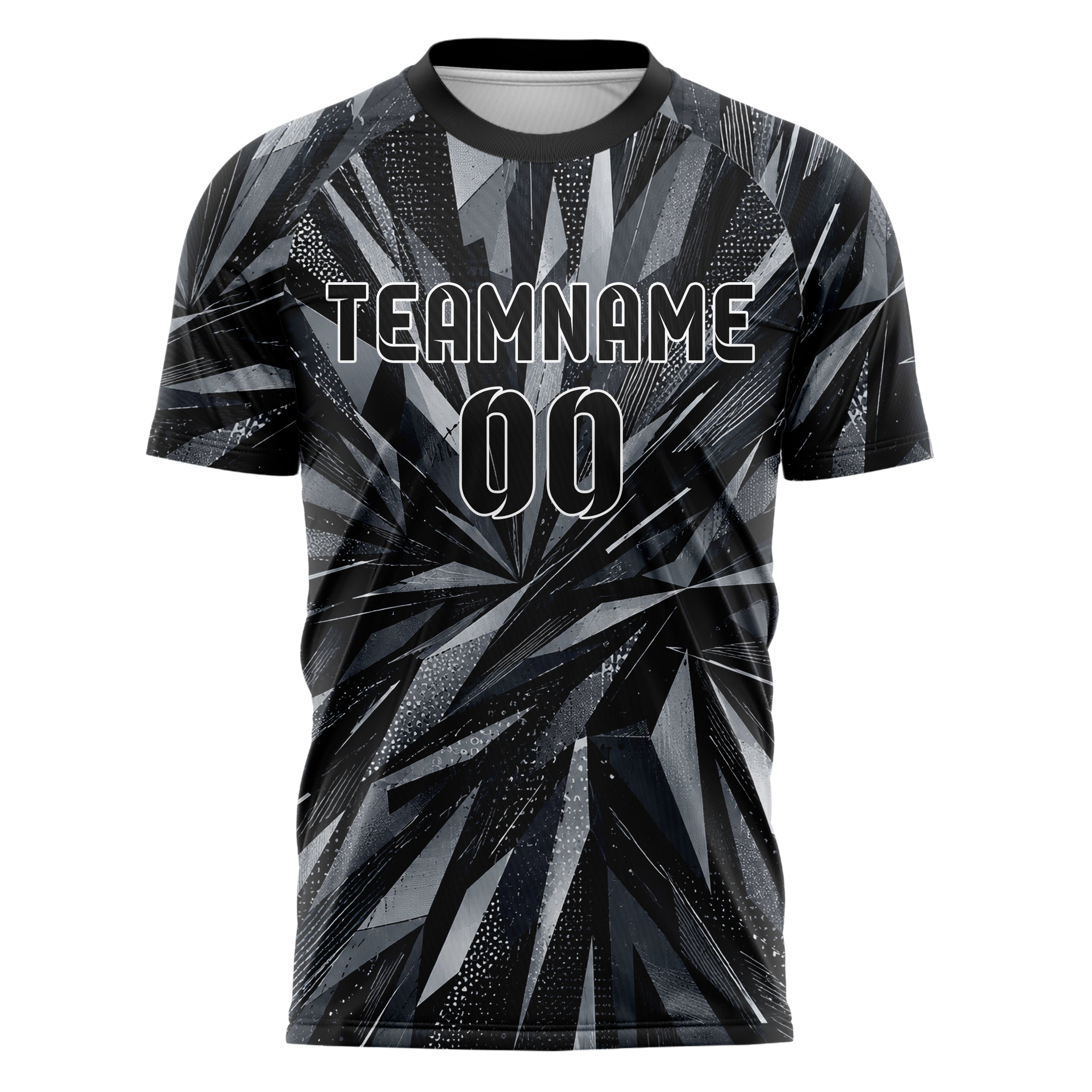 Schwarz klassisches abstrakte Linien Polygon Shards Design 12-0234 individuelles Fußballtrikot front