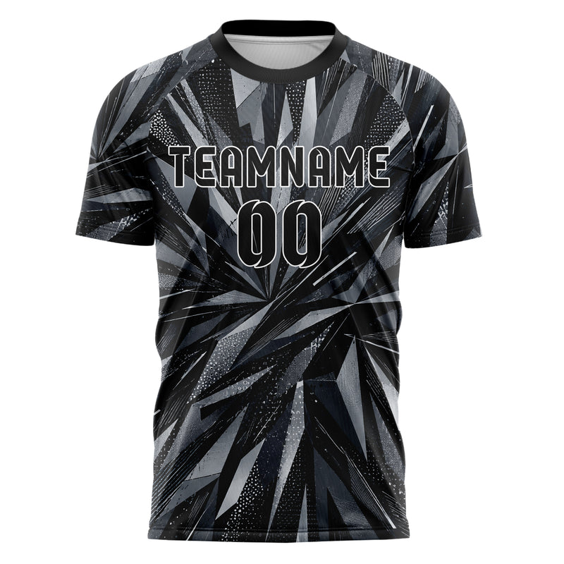 Schwarz klassisches abstrakte Linien Polygon Shards Design 12-0234 individuelles Fußballtrikot front