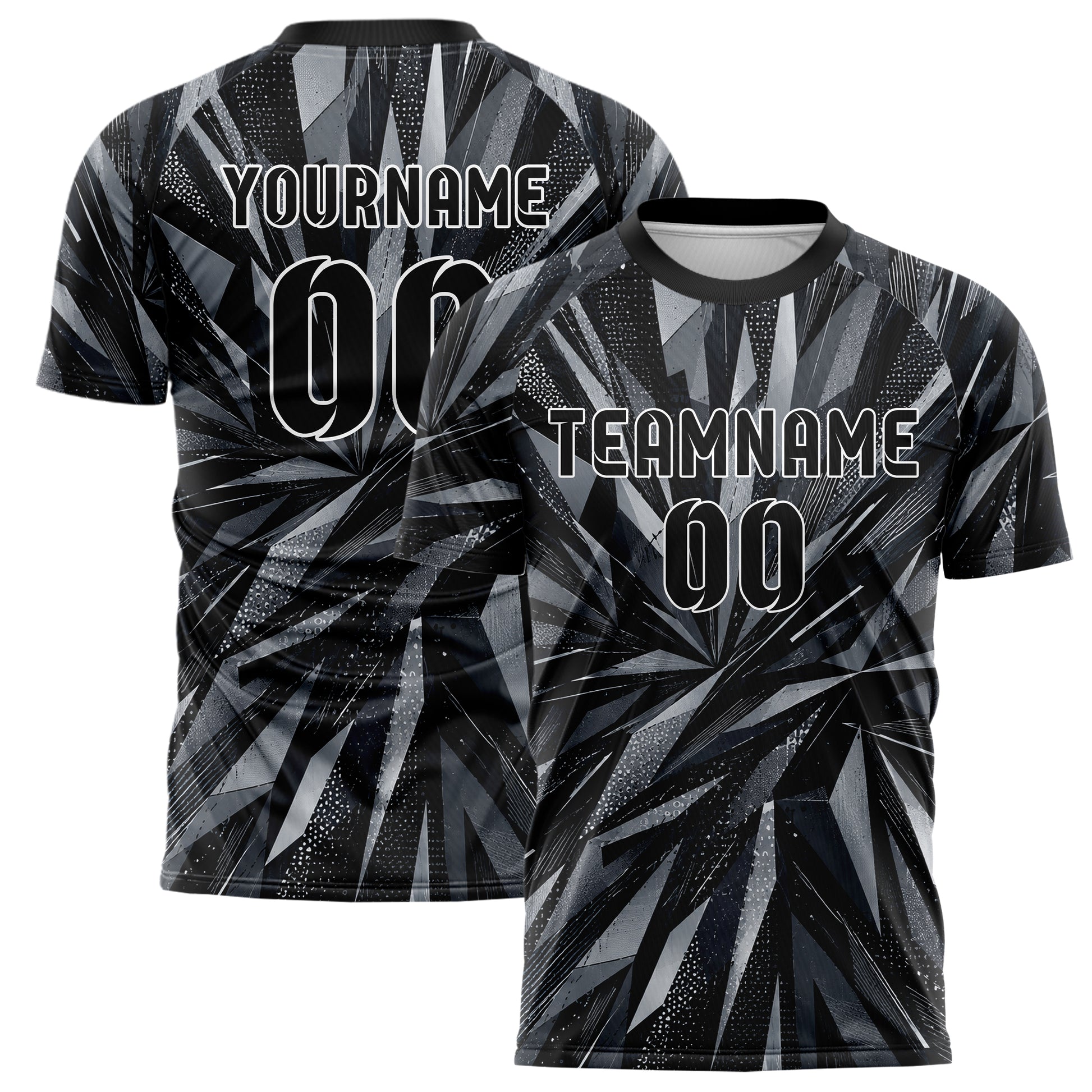 Schwarz klassisches abstrakte Linien Polygon Shards Design 12-0234 individuelles Fußballtrikot main