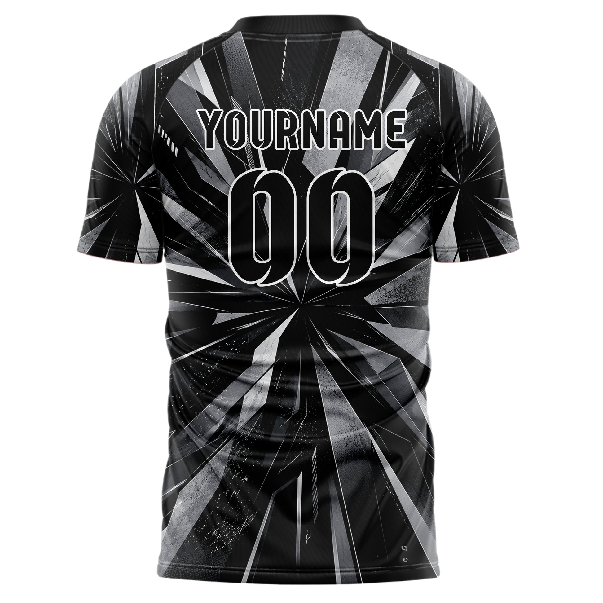 Schwarz klassisches abstrakte Linien Polygon Shards Design 12-0354 individuelles Fußballtrikot back