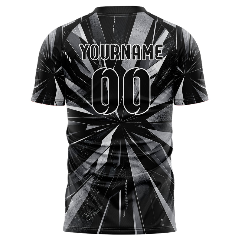 Schwarz klassisches abstrakte Linien Polygon Shards Design 12-0354 individuelles Fußballtrikot back