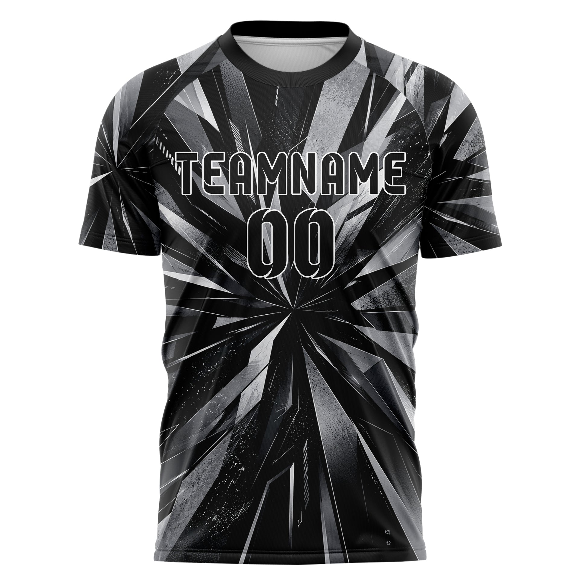 Schwarz klassisches abstrakte Linien Polygon Shards Design 12-0354 individuelles Fußballtrikot front