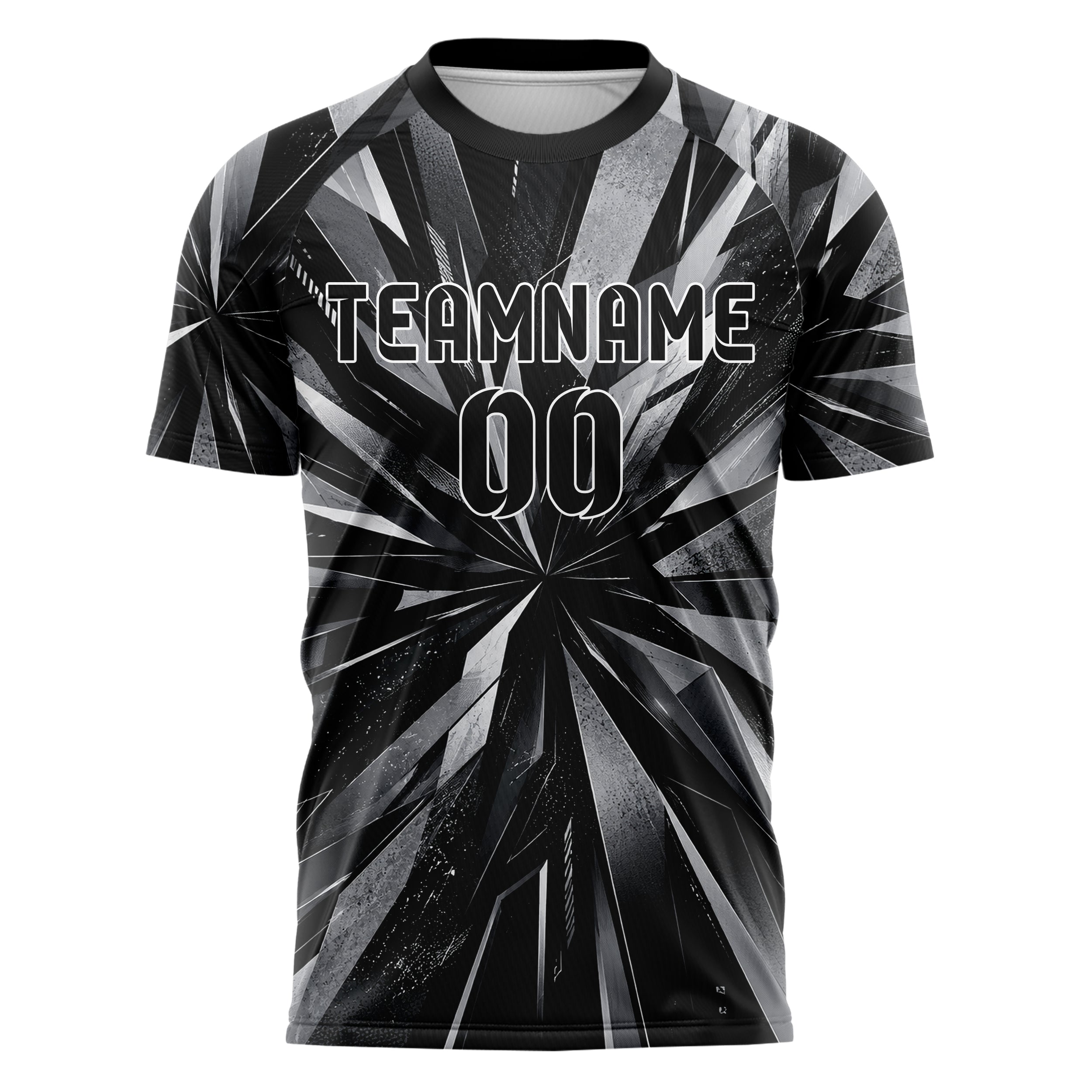 Schwarz klassisches abstrakte Linien Polygon Shards Design 12-0354 individuelles Fußballtrikot front