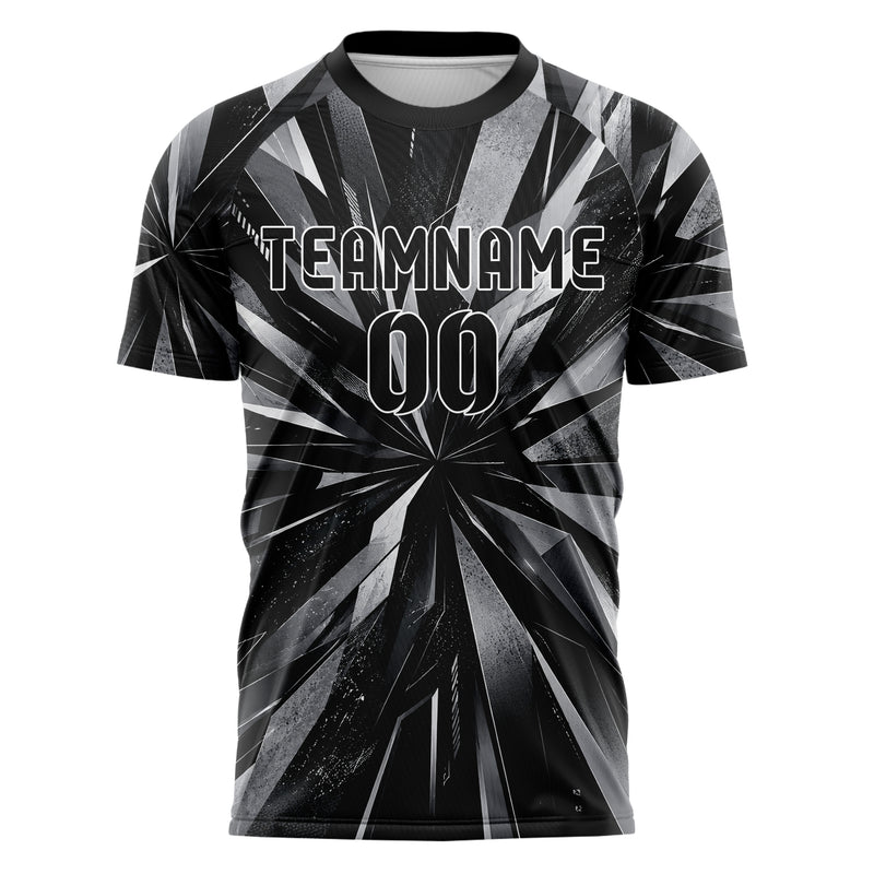 Schwarz klassisches abstrakte Linien Polygon Shards Design 12-0354 individuelles Fußballtrikot front