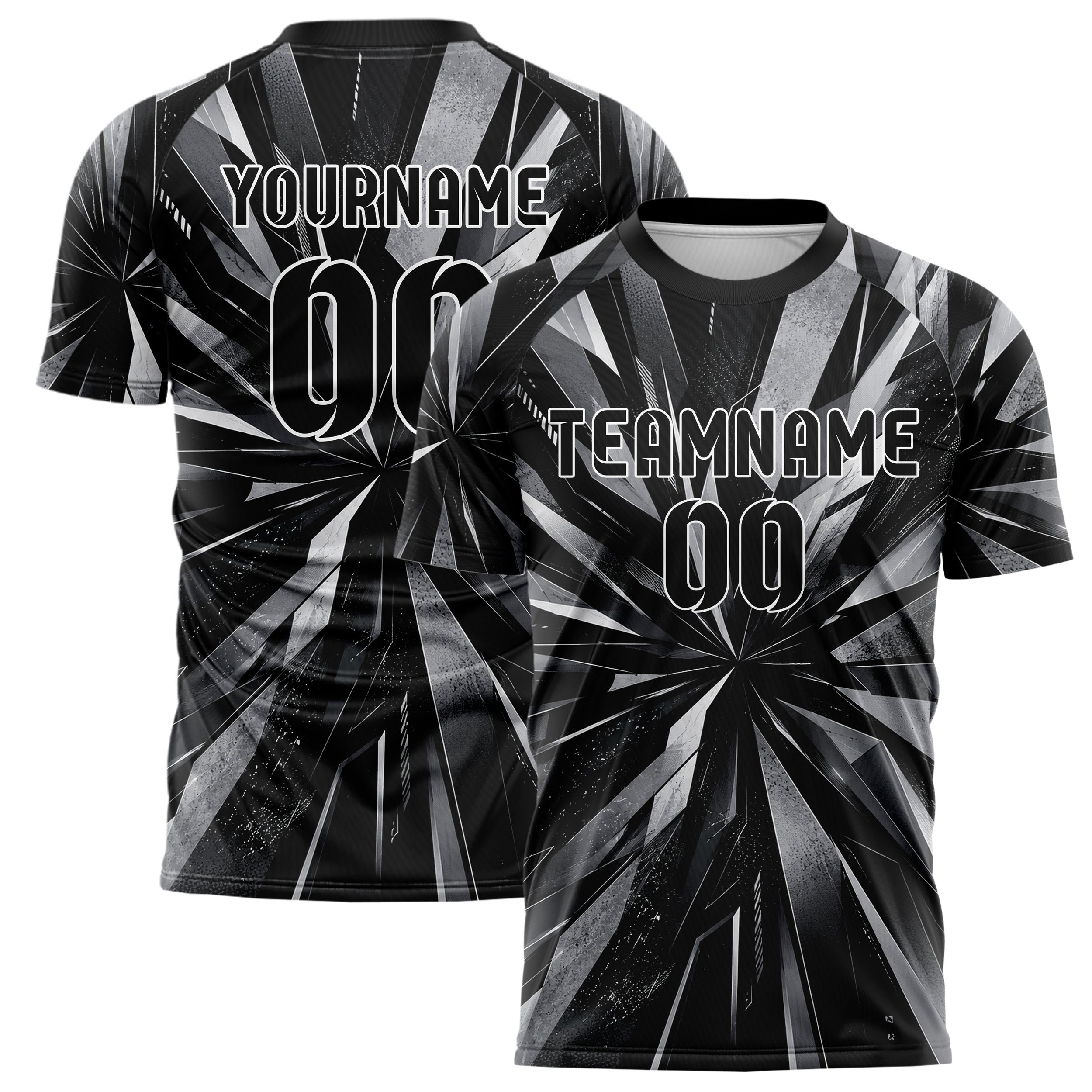 Schwarz klassisches abstrakte Linien Polygon Shards Design 12-0354 individuelles Fußballtrikot main