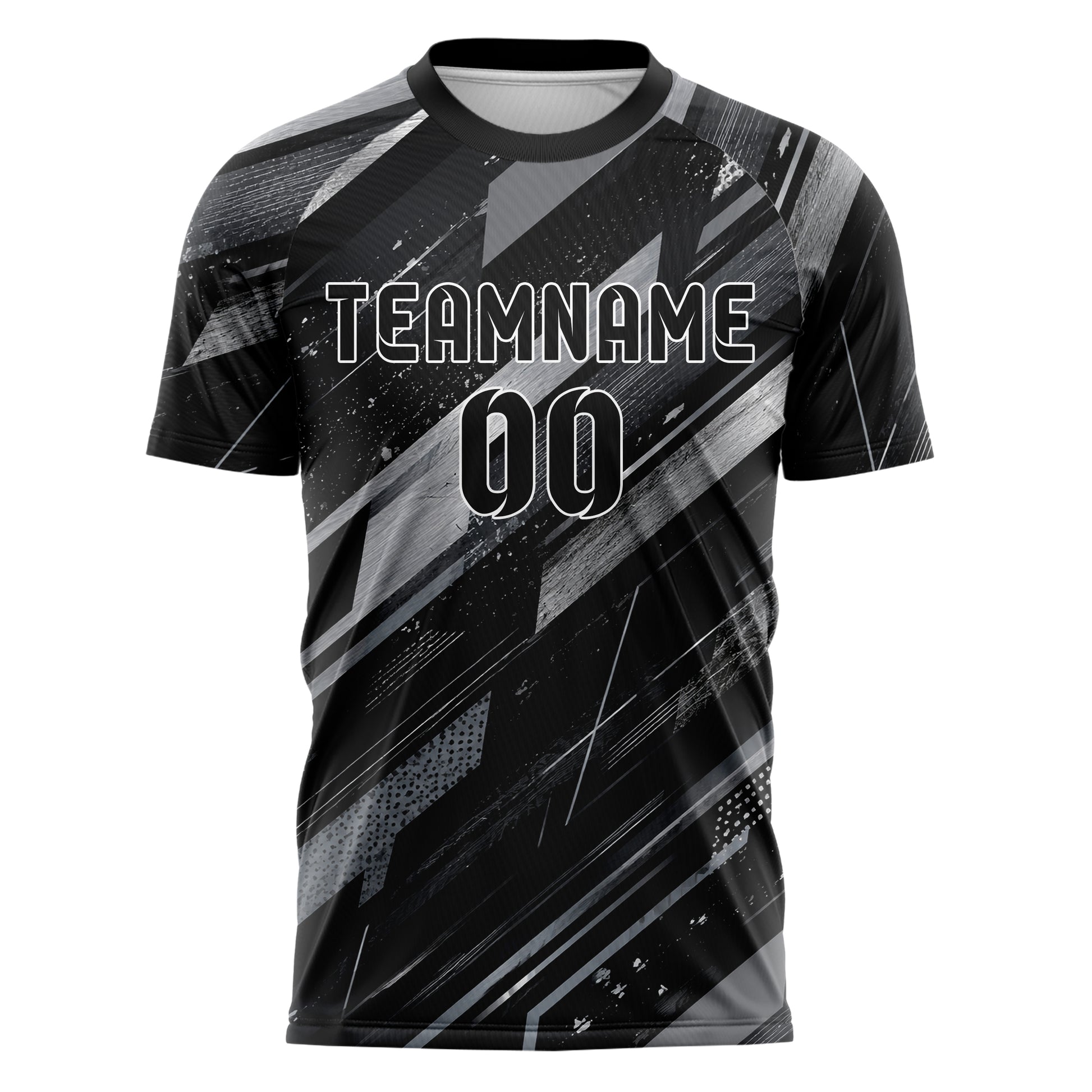 Schwarz klassisches abstrakte Linien Speckles Line Accents Design 12-0288 individuelles Fußballtrikot front