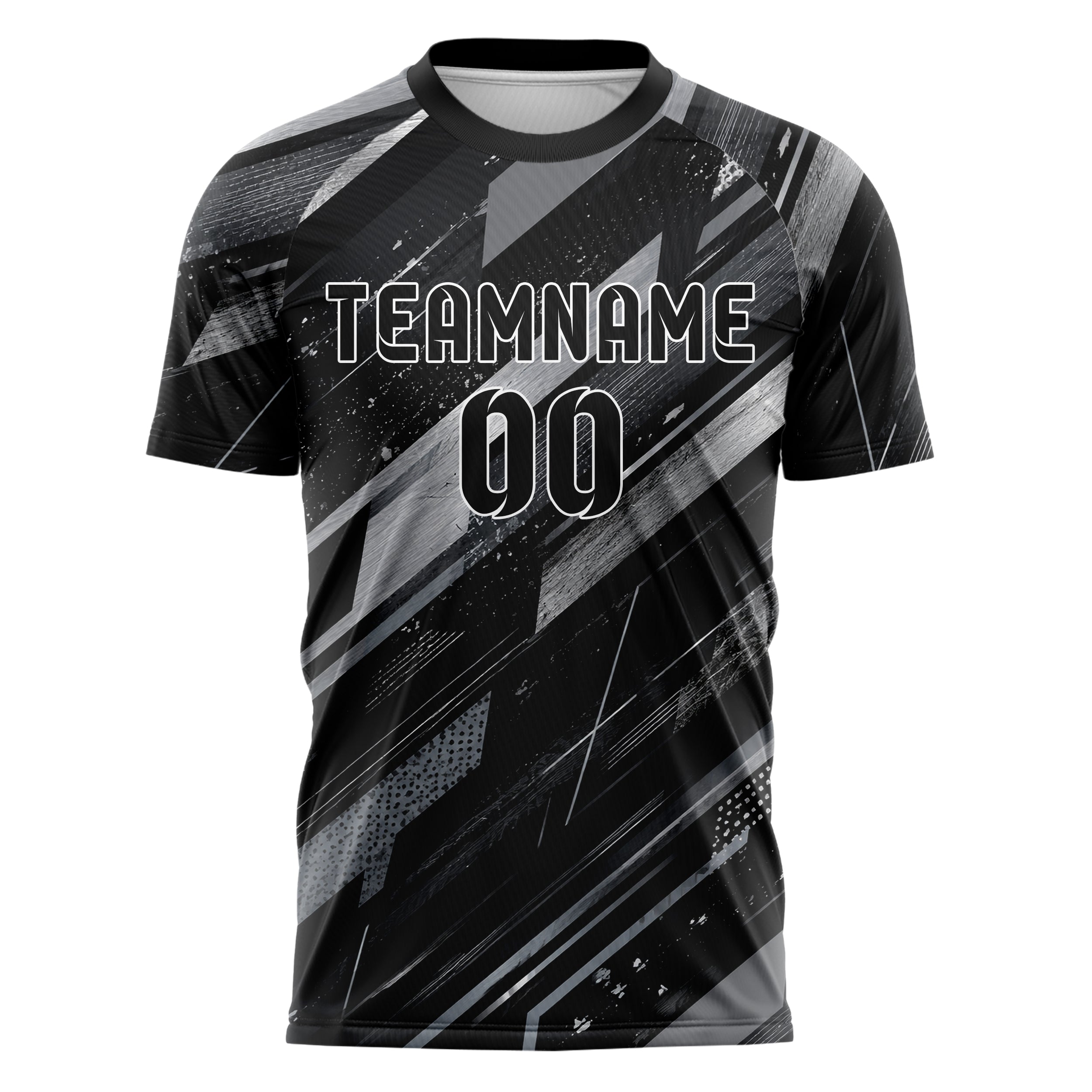 Schwarz klassisches abstrakte Linien Speckles Line Accents Design 12-0288 individuelles Fußballtrikot front