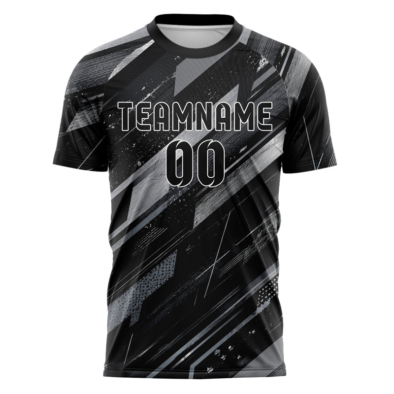 Schwarz klassisches abstrakte Linien Speckles Line Accents Design 12-0288 individuelles Fußballtrikot front
