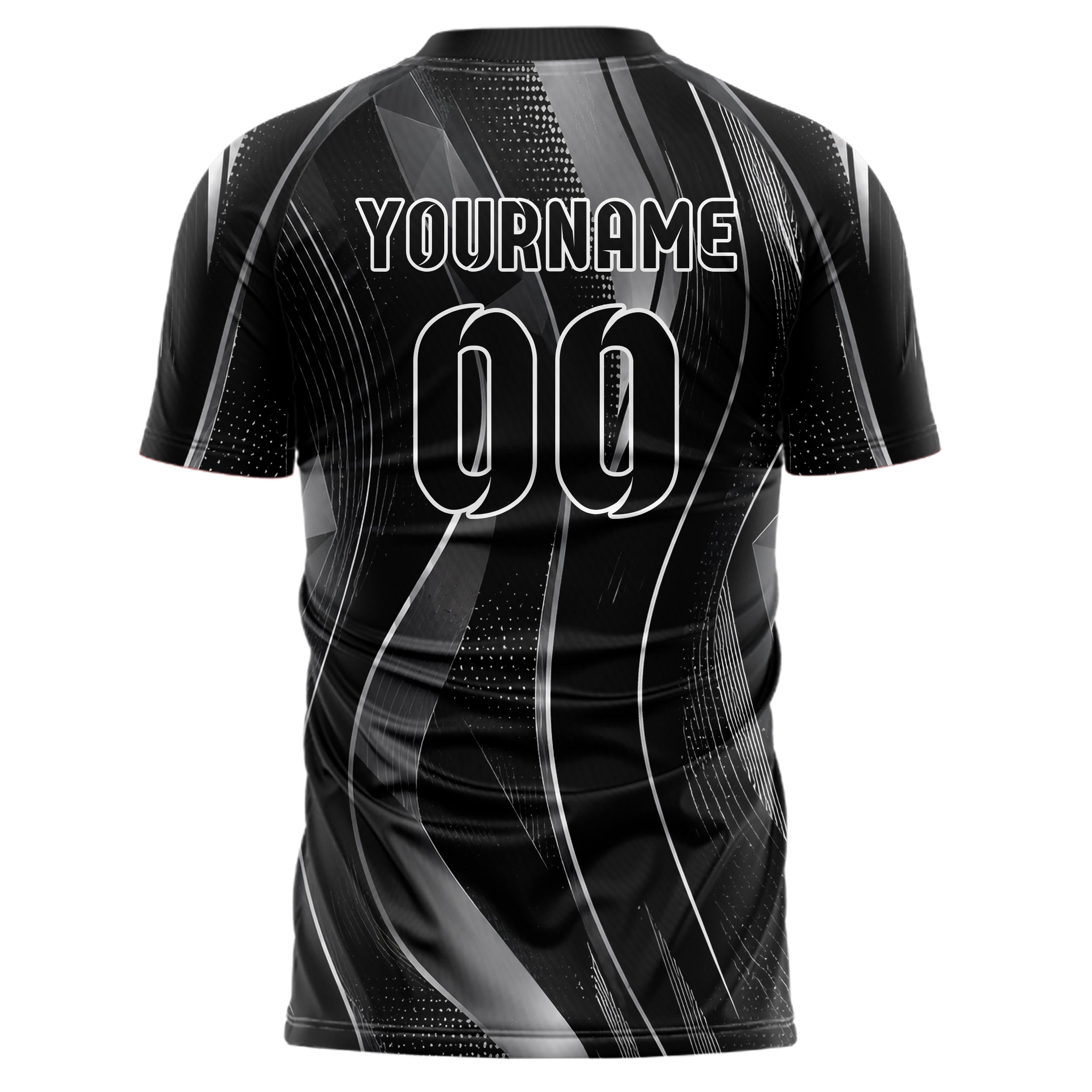 Schwarz klassisches abstrakte Linien wavy Parallel Curves Design 12-0486 individuelles Fußballtrikot back