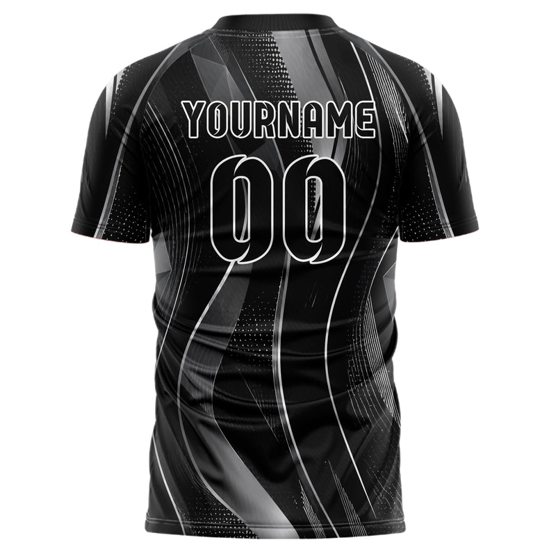 Schwarz klassisches abstrakte Linien wavy Parallel Curves Design 12-0486 individuelles Fußballtrikot back