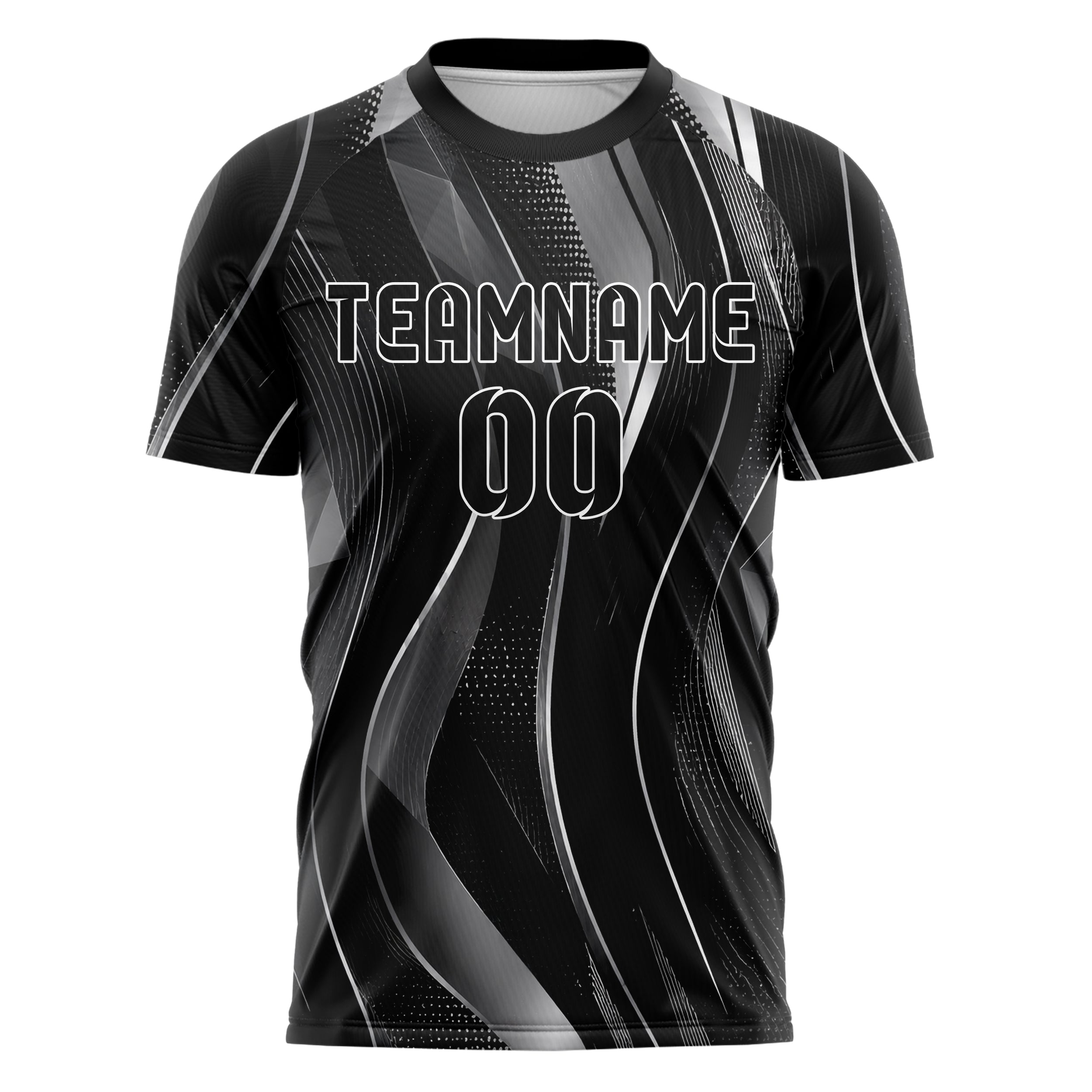 Schwarz klassisches abstrakte Linien wavy Parallel Curves Design 12-0486 individuelles Fußballtrikot front