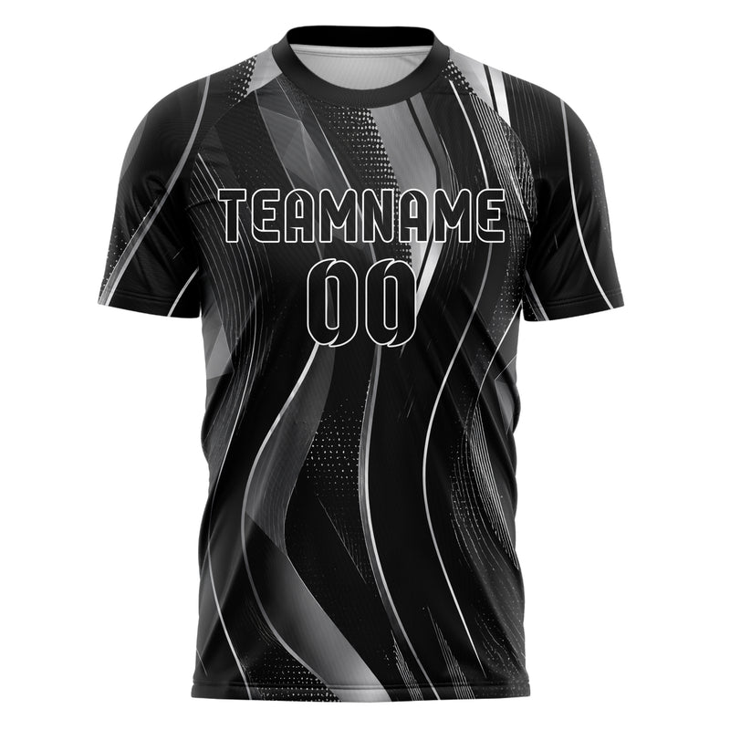 Schwarz klassisches abstrakte Linien wavy Parallel Curves Design 12-0486 individuelles Fußballtrikot front