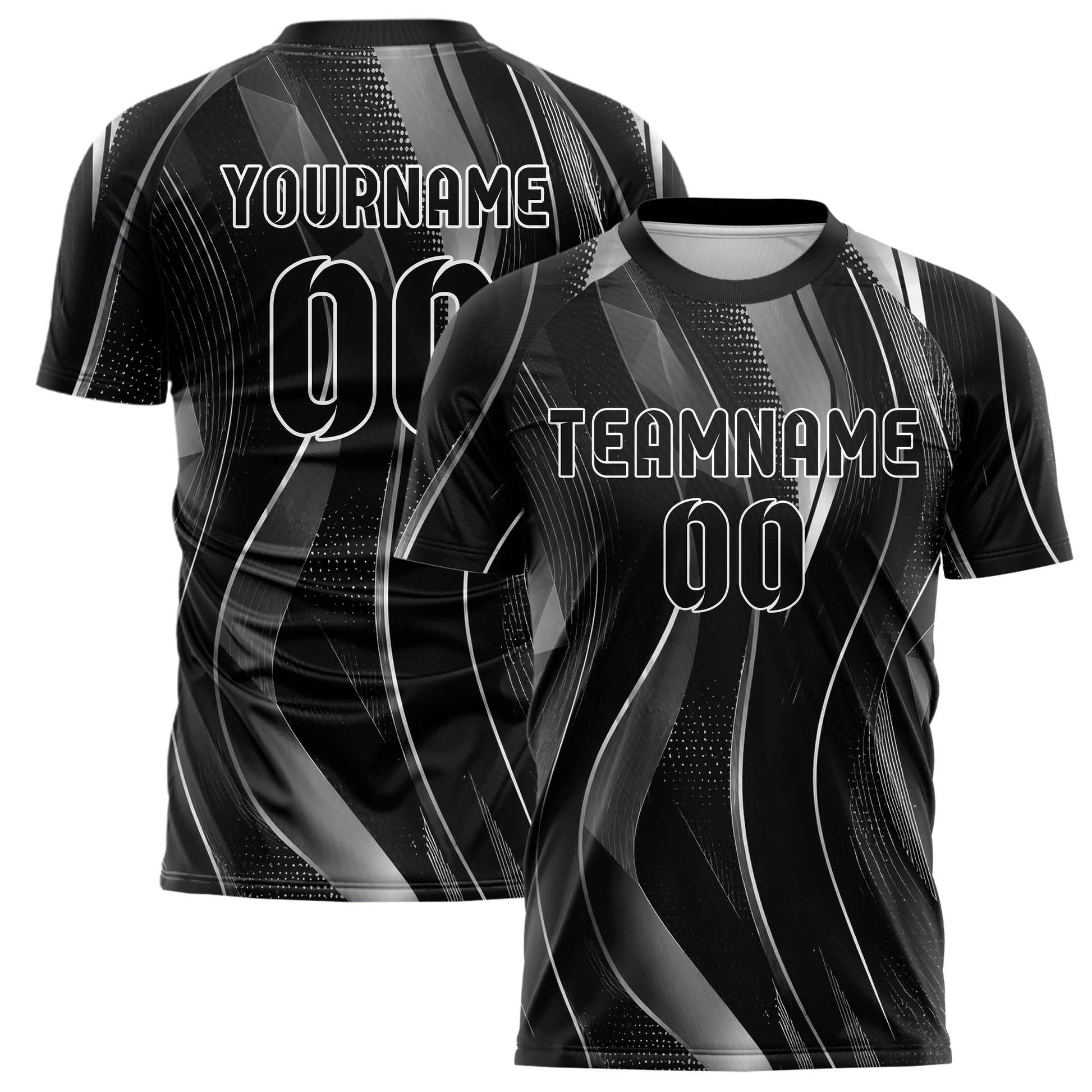 Schwarz klassisches abstrakte Linien wavy Parallel Curves Design 12-0486 individuelles Fußballtrikot main