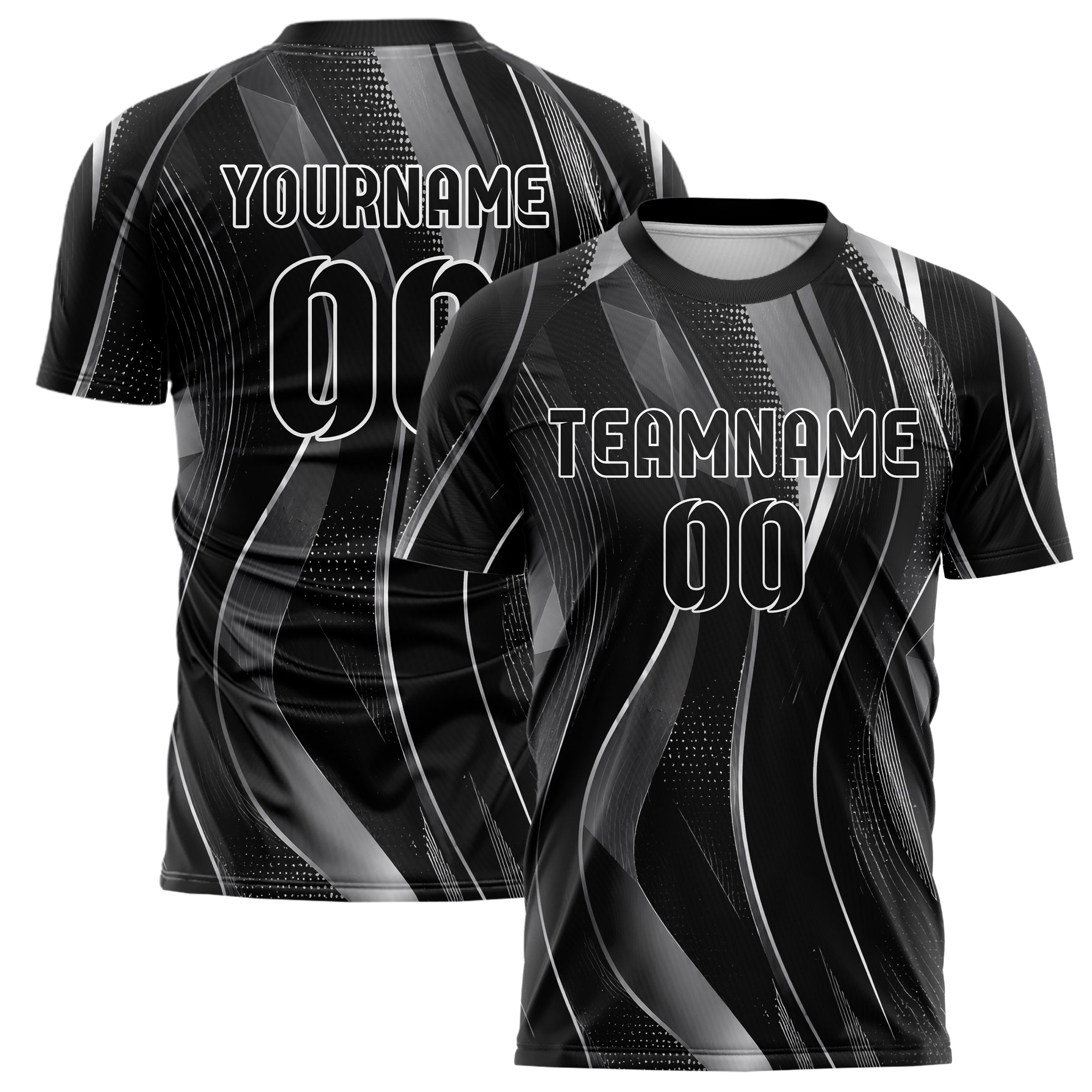 Schwarz klassisches abstrakte Linien wavy Parallel Curves Design 12-0486 individuelles Fußballtrikot main