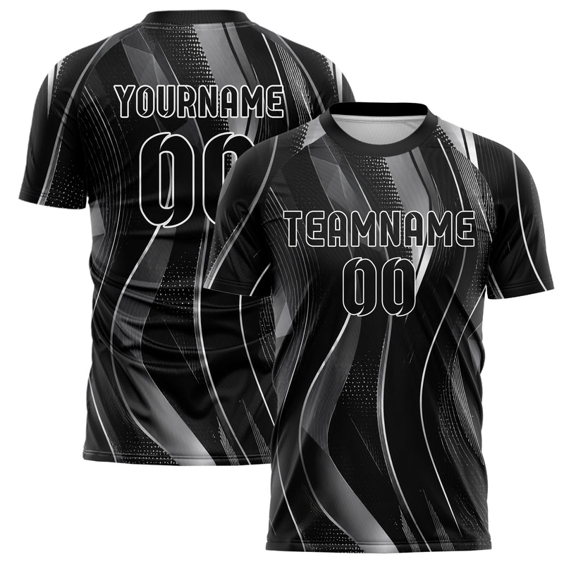 Schwarz klassisches abstrakte Linien wavy Parallel Curves Design 12-0486 individuelles Fußballtrikot main