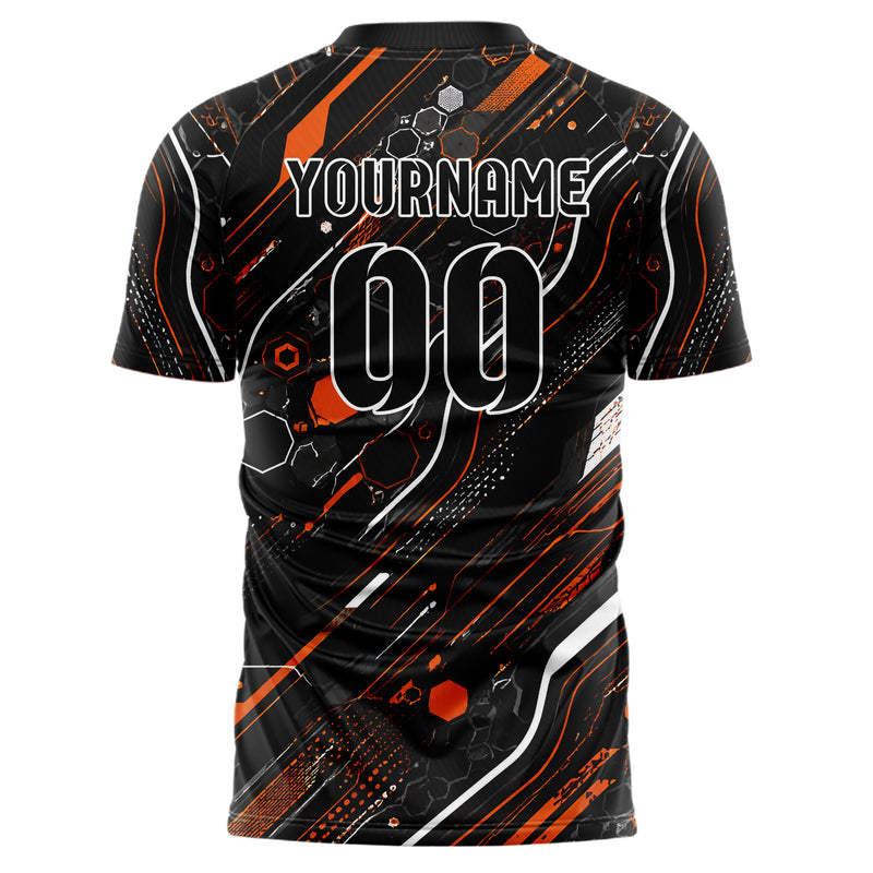 Schwarz dunkles abstrakte Linien Hexagons Curve Lines Design 12-0013 individuelles Fußballtrikot back