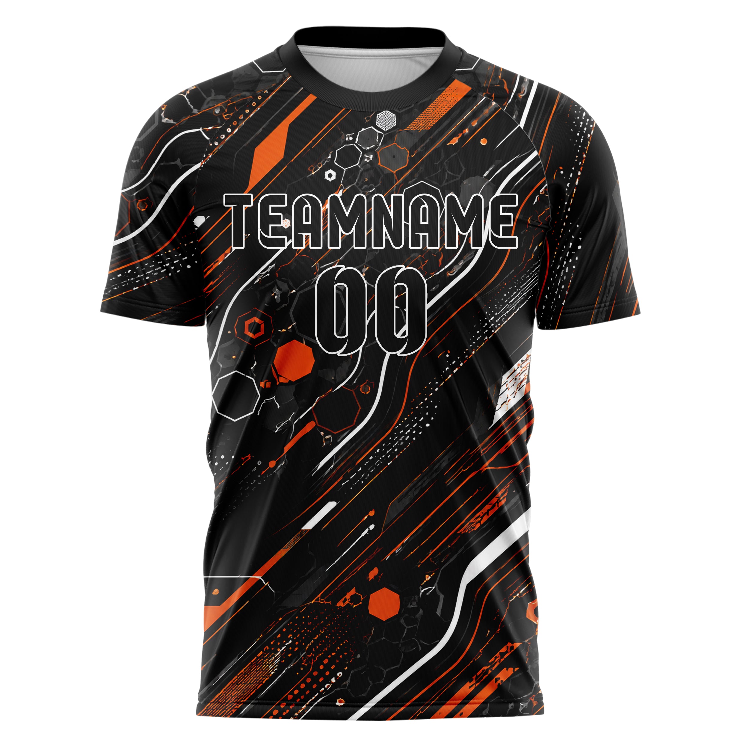 Schwarz dunkles abstrakte Linien Hexagons Curve Lines Design 12-0013 individuelles Fußballtrikot front