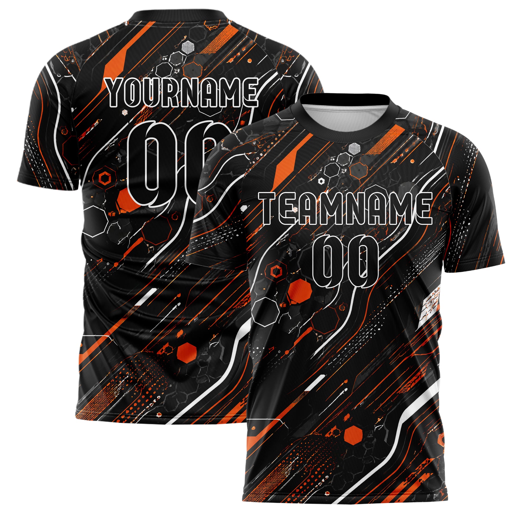 Schwarz dunkles abstrakte Linien Hexagons Curve Lines Design 12-0013 individuelles Fußballtrikot main