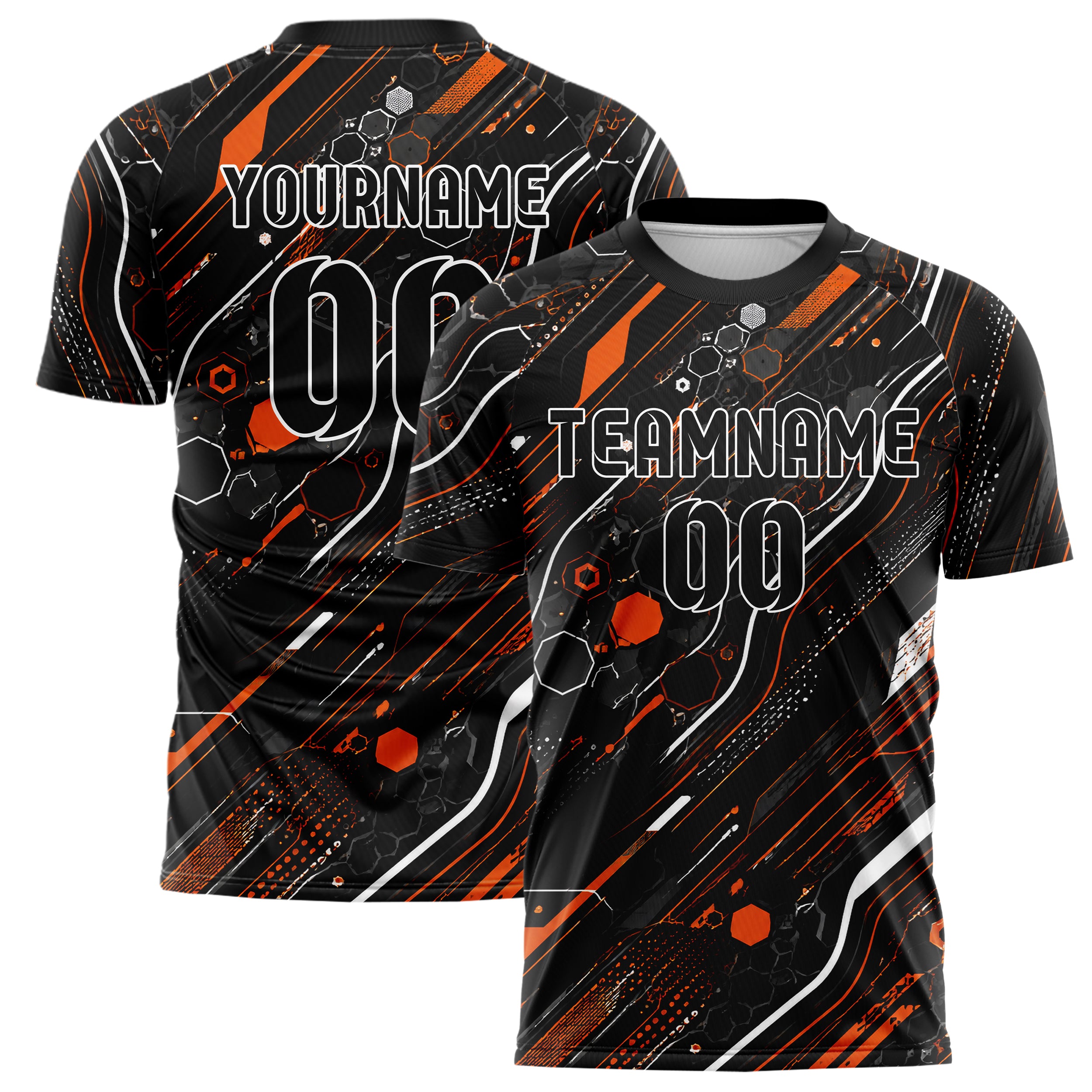 Schwarz dunkles abstrakte Linien Hexagons Curve Lines Design 12-0013 individuelles Fußballtrikot main