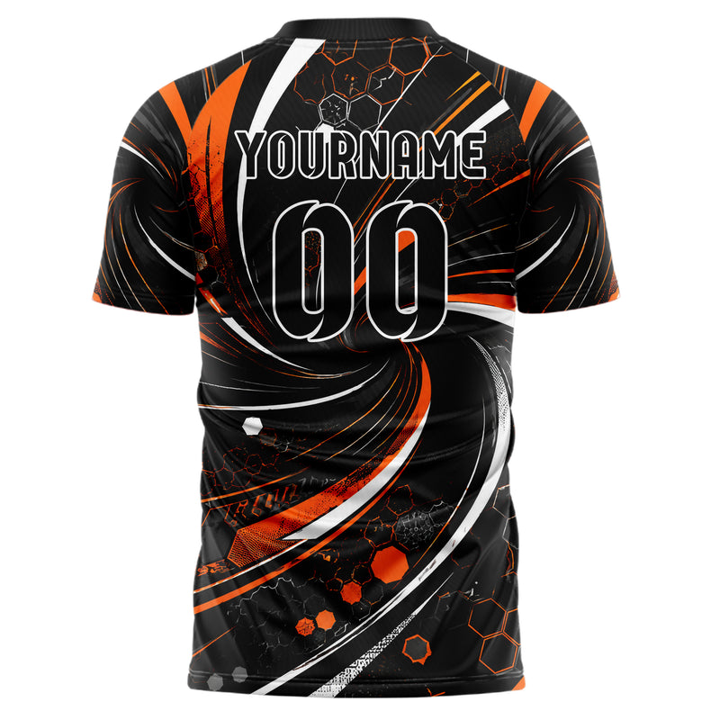 Schwarz dunkles abstrakte Linien Hexagons Curve Lines Design 12-0205 individuelles Fußballtrikot back