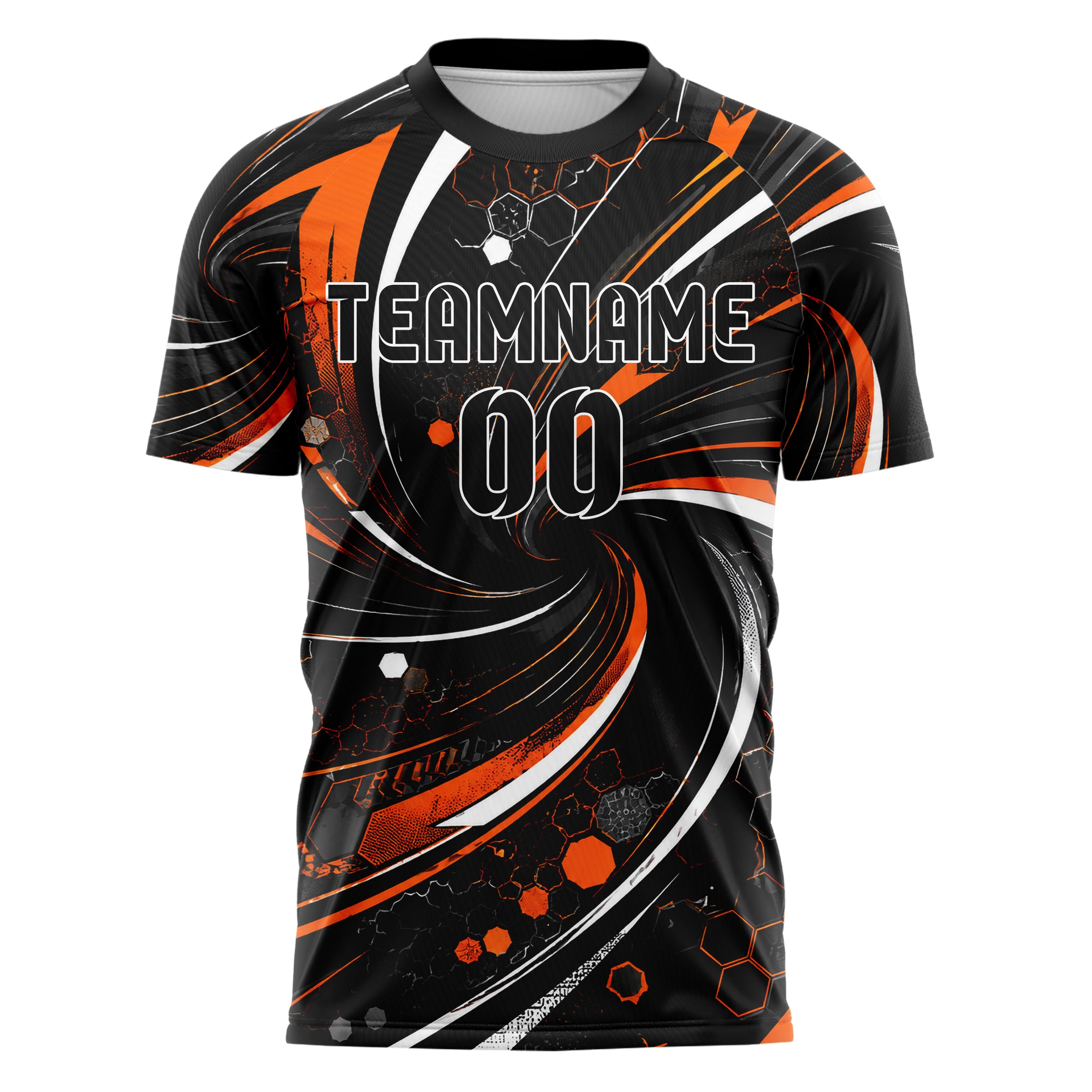 Schwarz dunkles abstrakte Linien Hexagons Curve Lines Design 12-0205 individuelles Fußballtrikot front