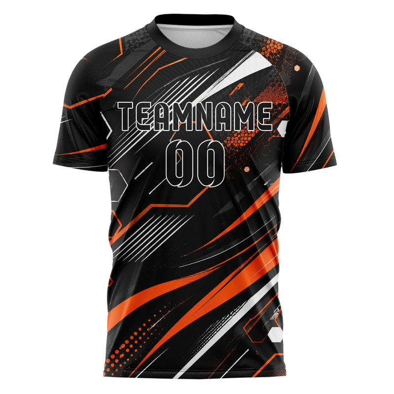 Schwarz dunkles abstrakte Linien Hexagons Curve Lines Design 12-0541 individuelles Fußballtrikot front