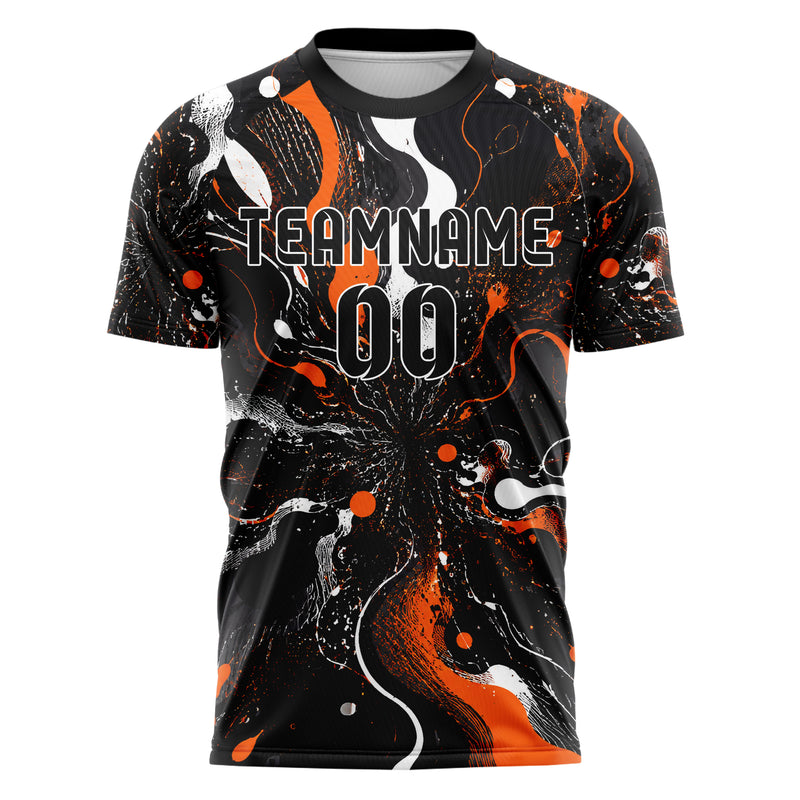 Schwarz dunkles abstrakte Linien Organic Blobs Outline Design 12-0316 individuelles Fußballtrikot front