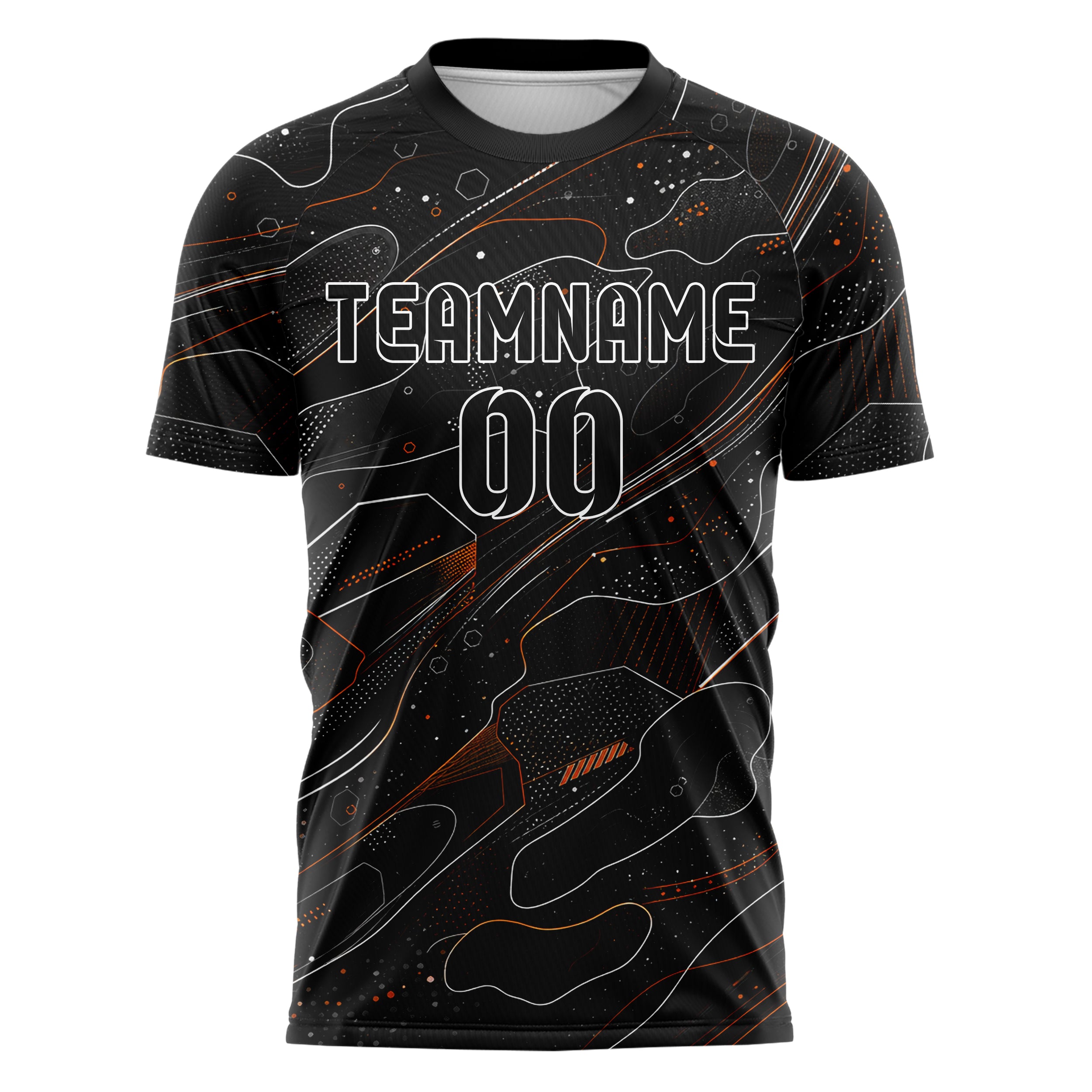Schwarz dunkles abstrakte Linien Organic Blobs Outline Design 12-0436 individuelles Fußballtrikot front