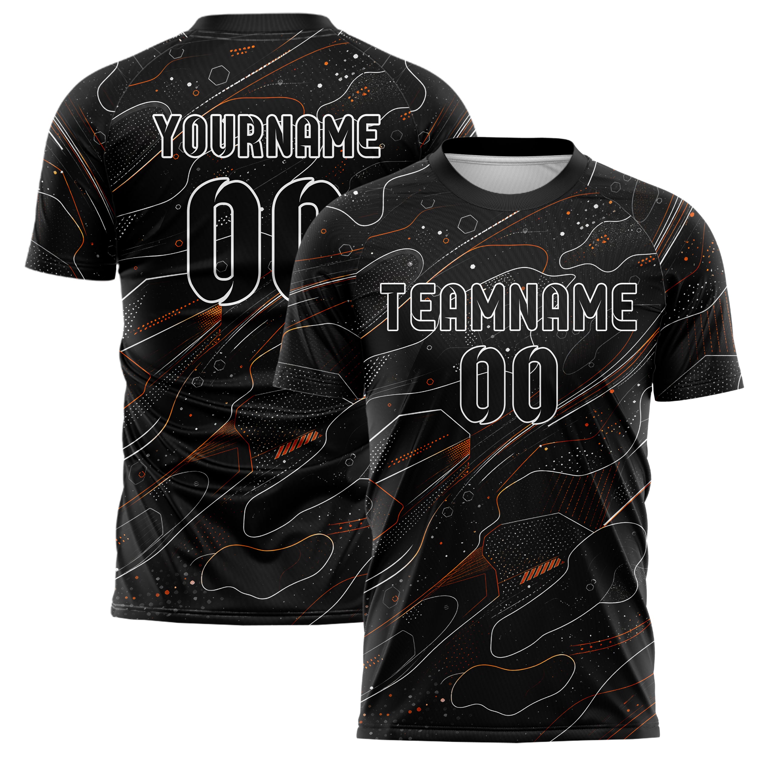 Schwarz dunkles abstrakte Linien Organic Blobs Outline Design 12-0436 individuelles Fußballtrikot main