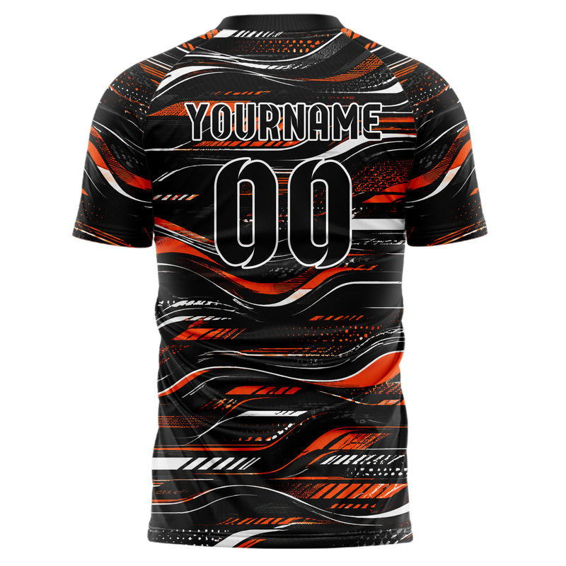 Schwarz dunkles abstrakte Linien wavy Parallel Curves Design 12-0310 individuelles Fußballtrikot back