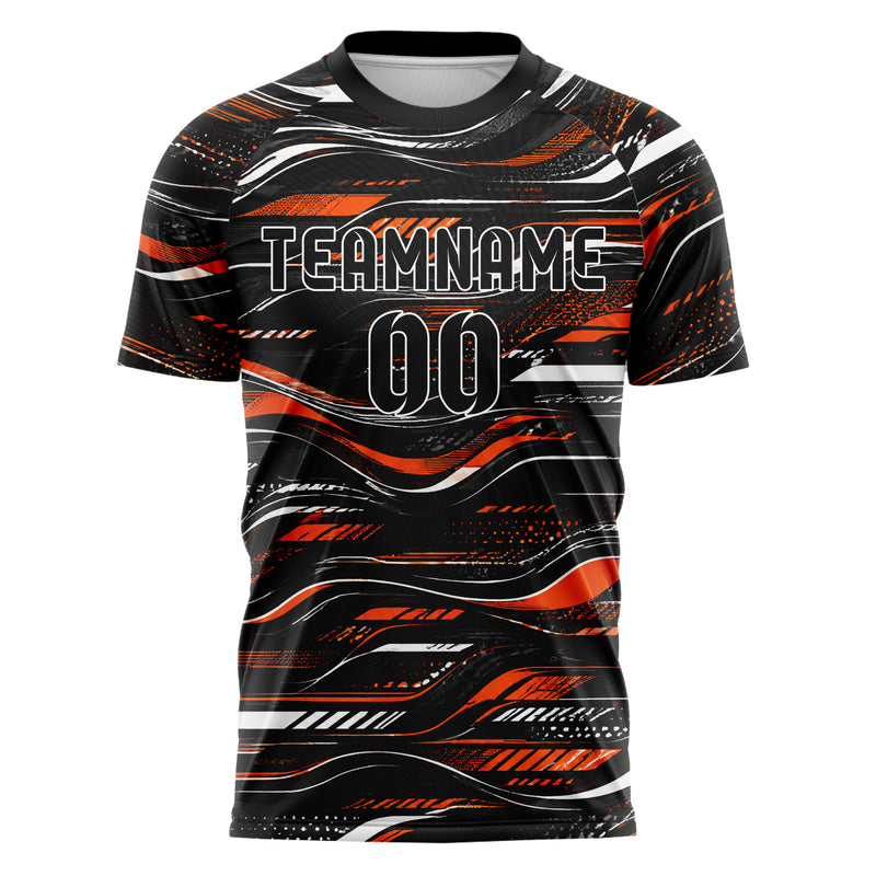 Schwarz dunkles abstrakte Linien wavy Parallel Curves Design 12-0310 individuelles Fußballtrikot front