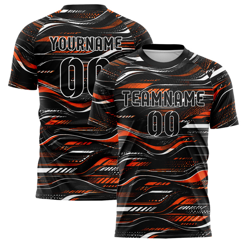 Schwarz dunkles abstrakte Linien wavy Parallel Curves Design 12-0310 individuelles Fußballtrikot main