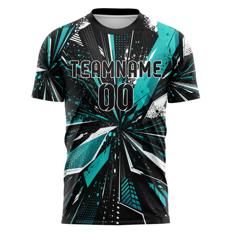 Schwarz lebendiges abstrakte Linien asymmetrische Vector Panels Design 12-0425 individuelles Fußballtrikot front