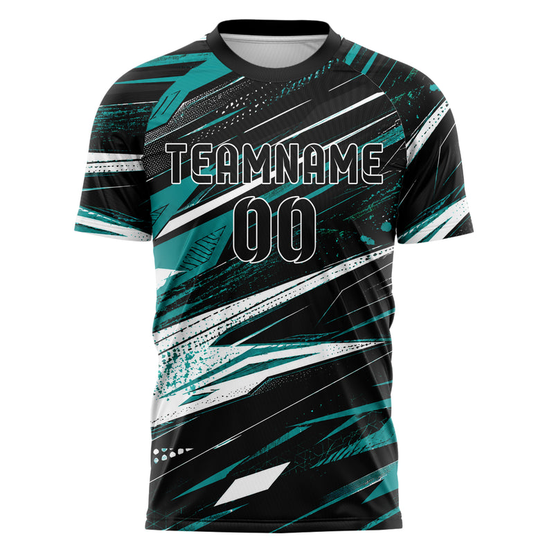Schwarz lebendiges abstrakte Linien diagonale Streamlines Design 12-0395 individuelles Fußballtrikot front