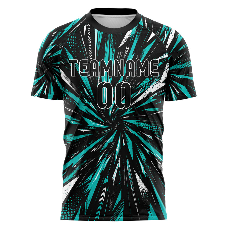 Schwarz lebendiges abstrakte Linien diagonale Streamlines Design 12-0443 individuelles Fußballtrikot front